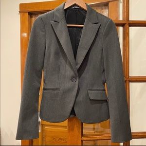 Express Charcoal Gray Lined Blazer Suit Jacket Button Stretch